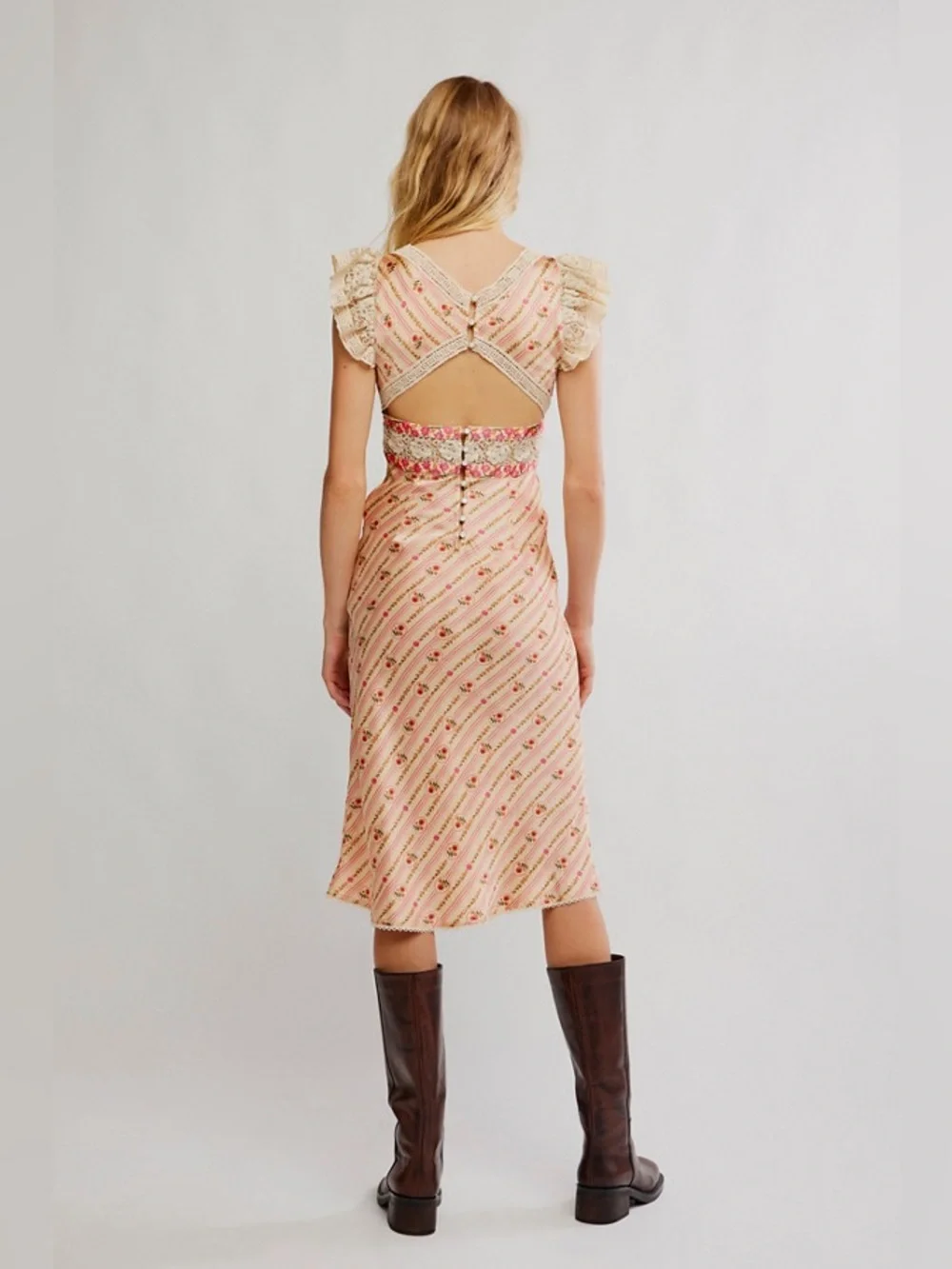 NWT FREE PEOPLE Bali Belle Satin Midi Dress | Soft Pink MSRP $198 Size S